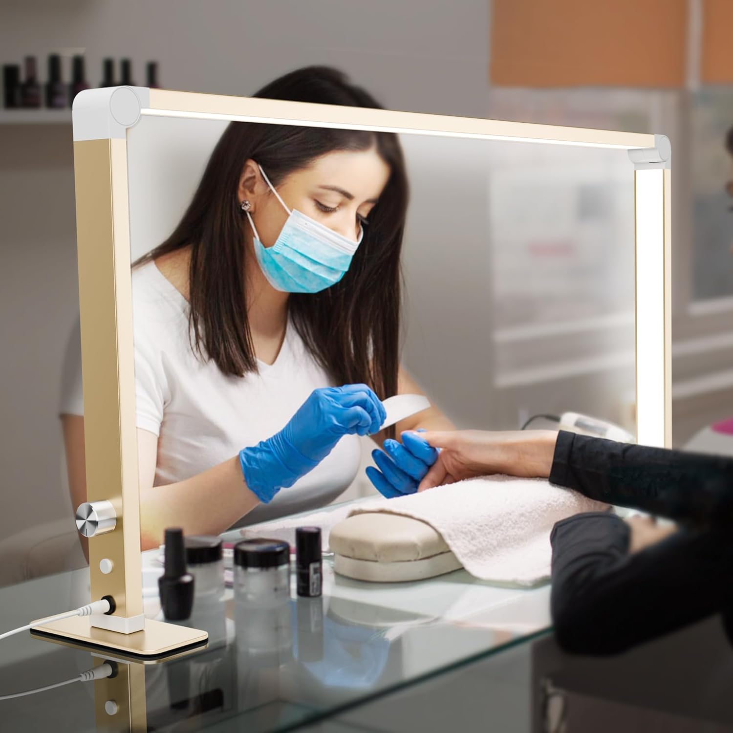 Nail Tech Lamp, 32" 48W LED Light, Lash Eyelash Extension & Makeup Desk Lamp, Color Temp 2700K-6000K, Salon & Home (Crystal-Golden)